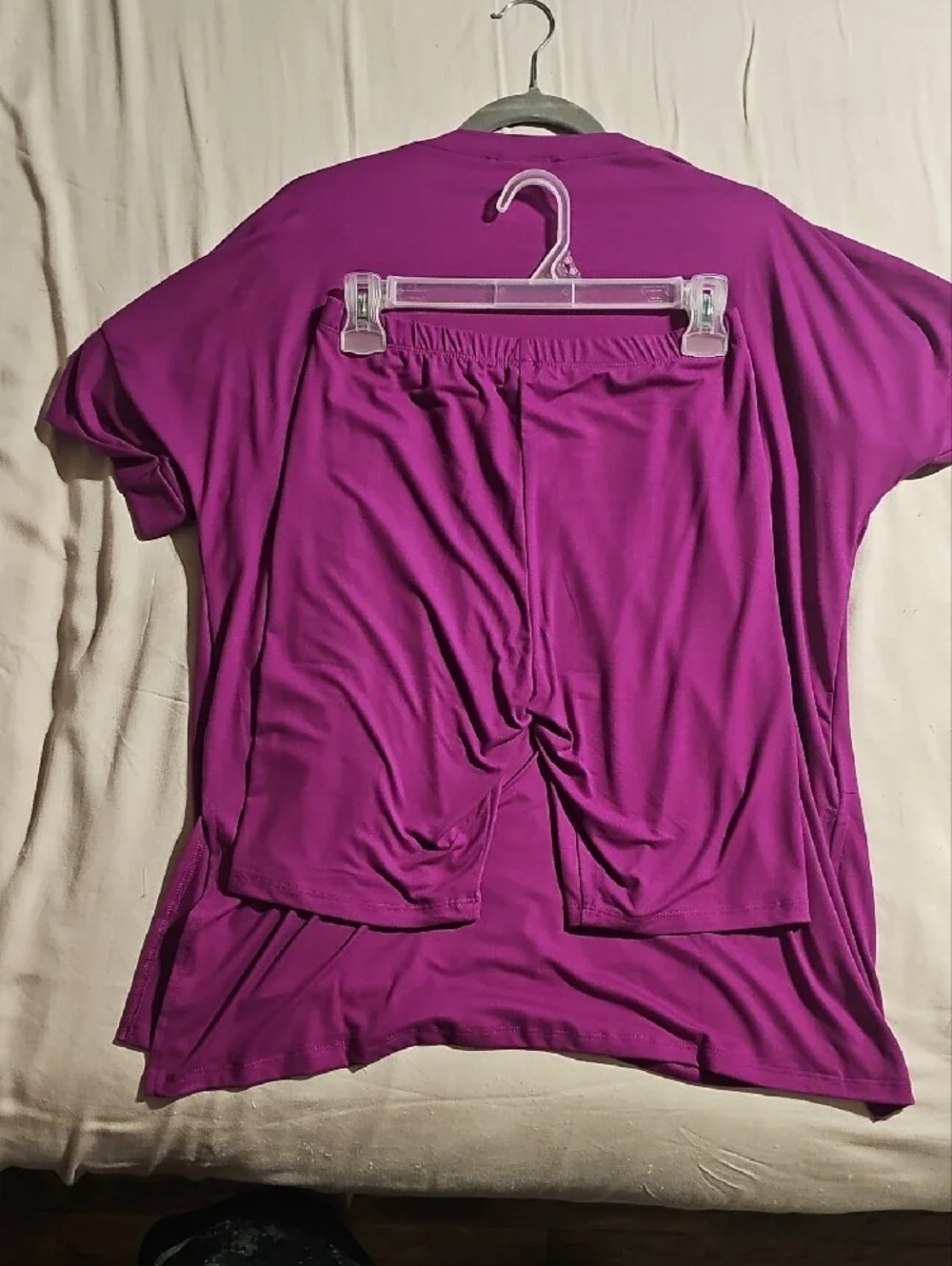 Relaxed V-Neck Short Sleeve Top and Shorts Set - Magenta